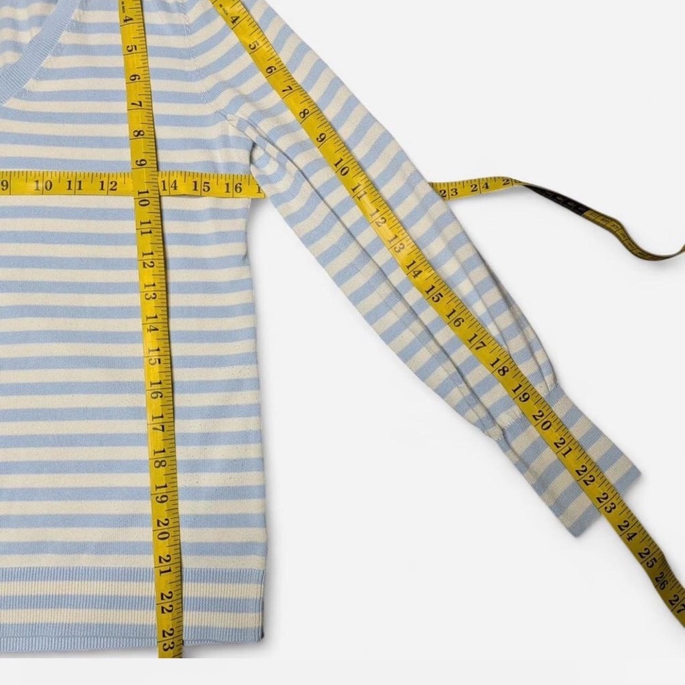 Talbots Blue White Striped Cotton V-Neck Sweater XS - Picture 6 of 6
